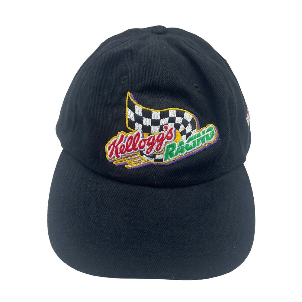 Vintage 90’s NASCAR Kellogg’s Racing Black Strapback Hat Ball Cap NWT
